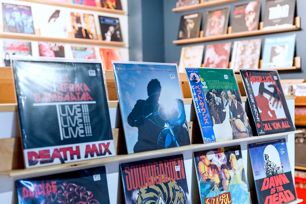 Records on display at the Tiny Record Shop - SWAGGER Magazine