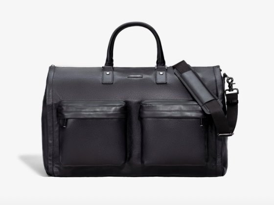 HOOK + ALBERT MEN'S BLACK LEATHER GARMENT WEEKENDER BAG