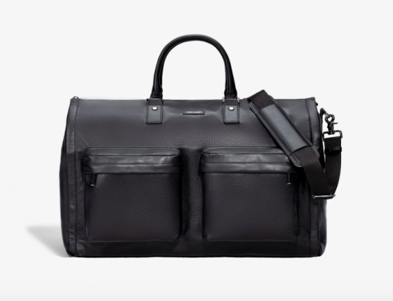 HOOK + ALBERT MEN'S BLACK LEATHER GARMENT WEEKENDER BAG