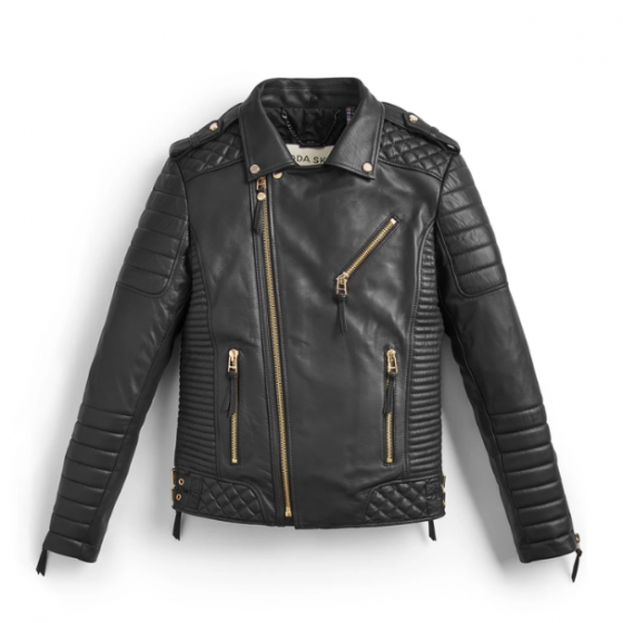 Bodaskins Kay Michaels Black Leather Jacket Gold Hardware