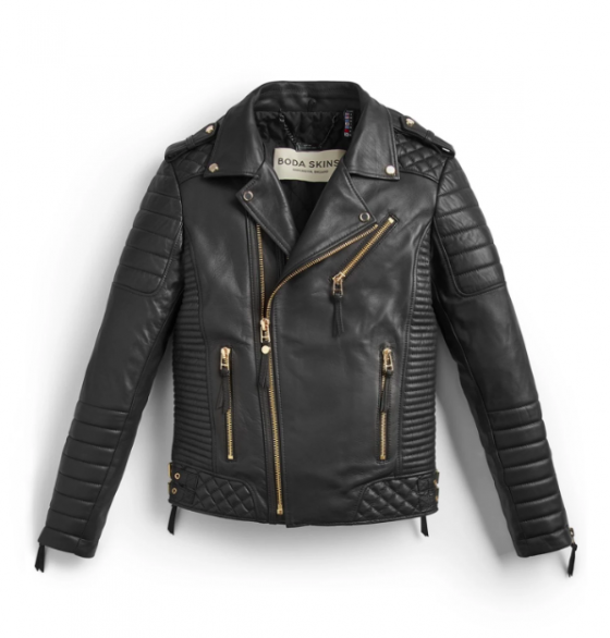 Bodaskins Kay Michaels Black Leather Jacket Gold Hardware