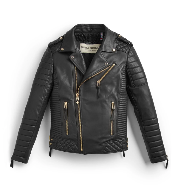 Bodaskins Kay Michaels Black and Gold Leather Jacket SWAGGER